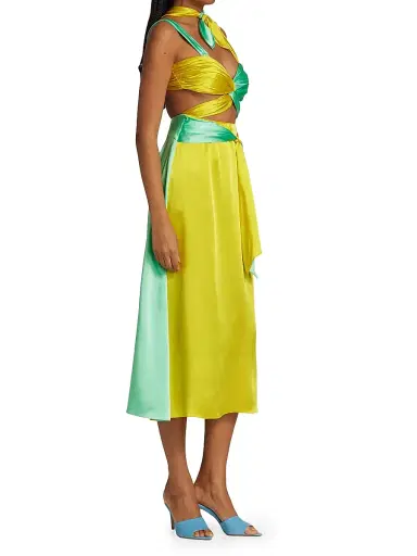 Halpern Women's Colorblocked Midi-Dress - Aqua And Lemon | Thumbnail 4 Halpern Women's Colorblocked Midi-Dress - Aqua And Lemon | Thumbnail 4