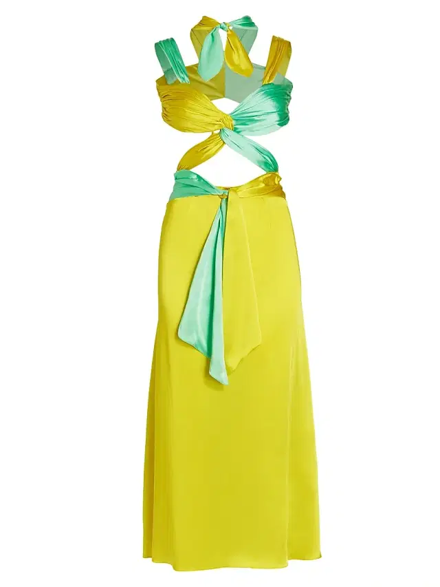 Halpern Women's Colorblocked Midi-Dress - Aqua And Lemon