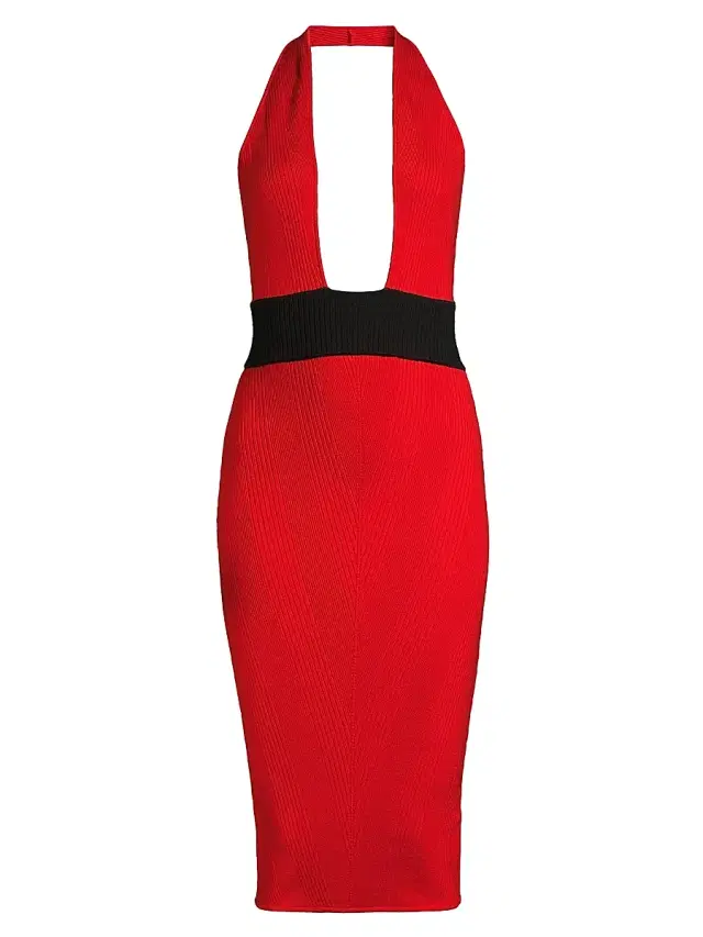 Victor Glemaud Women's Ribbed Merino Halter Dress - Red Black