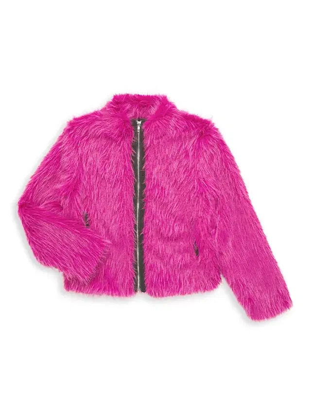 Mia New York Girl's Faux Fur Jacket - Berry