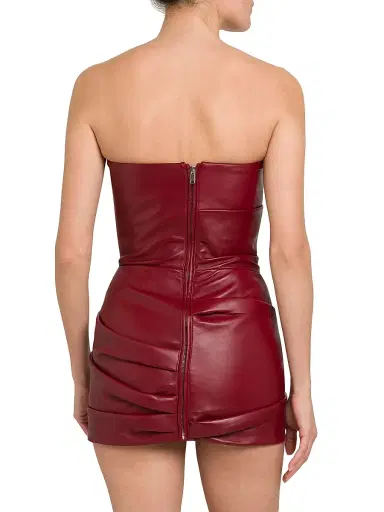 The Attico Women's Strapless Leather Body-Con Minidress - Vibrant Red | Thumbnail 5