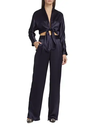 The Sei Women's Pleated Satin Wide-Leg Trousers - Fig | Thumbnail 2