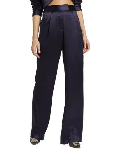 The Sei Women's Pleated Satin Wide-Leg Trousers - Fig | Thumbnail 3