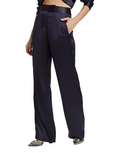The Sei Women's Pleated Satin Wide-Leg Trousers - Fig | Thumbnail 4
