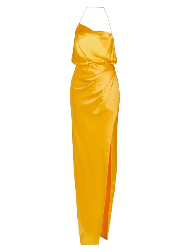 The Sei Women's Halter Cowlneck Silk Gown - Canary