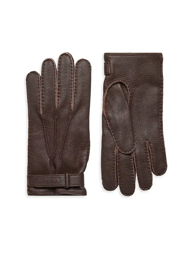 ZEGNA Men's Peccary Leather Gloves - Dark Brown