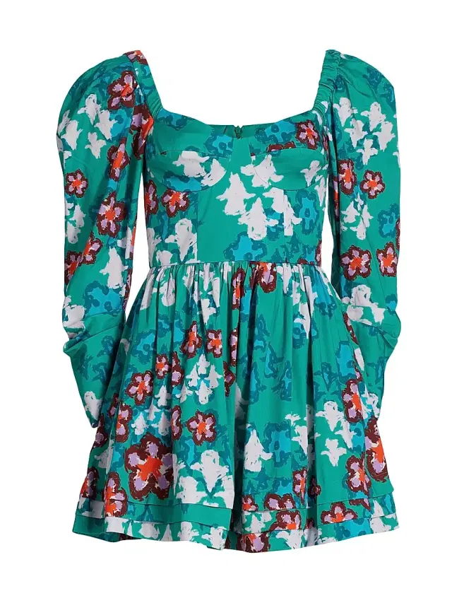 Atelier 17.56 Women's Nina Floral Long-Sleeve Minidress - Green Summer Flower Print