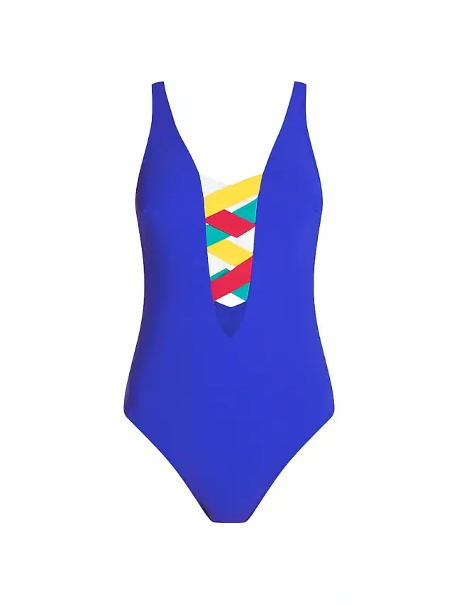 Valimare Women's St. Martin Lattice One-Piece - Blue Multi