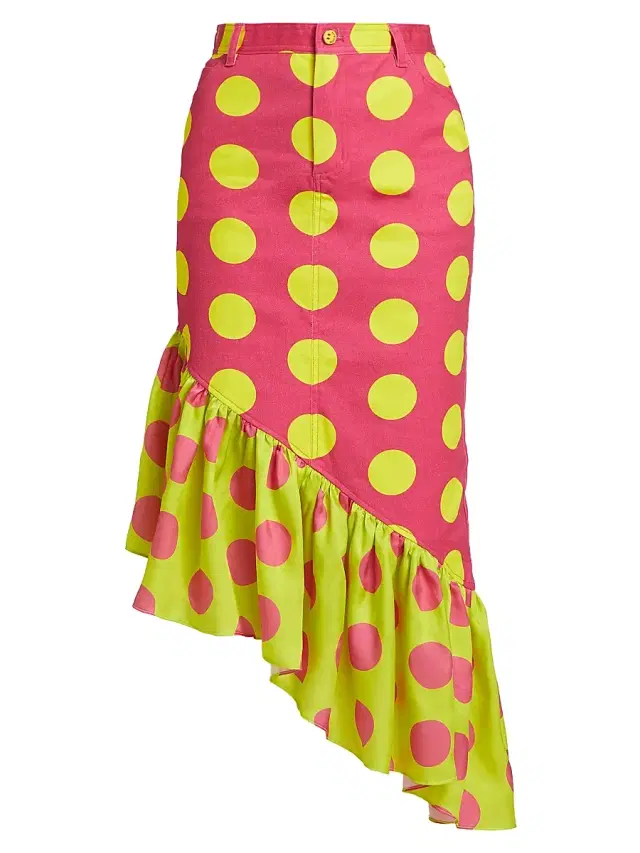 BruceGlen Women's Ruffled Polka Dot Midi-Skirt - Pink Yellow