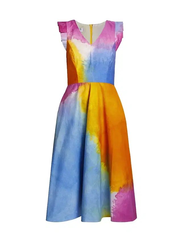 Busayo Women's Wura Chambray Watercolor A-Line Dress - Orange Multi