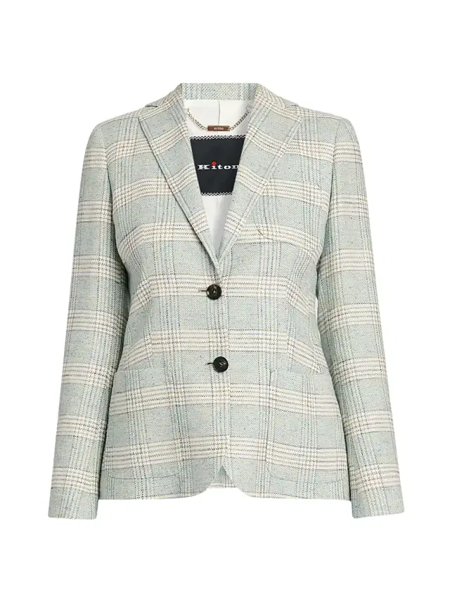 Kiton Women's Plaid Single-Breasted Blazer - Sky Blue