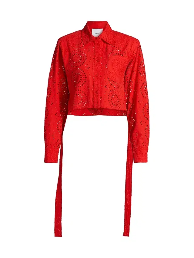 AKNVAS Women's Randall Poppy Cotton Broderie Anglaise Crop Shirt - Poppy