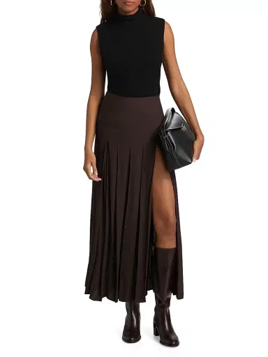 Reformation Women's Nancy Pleated Midi-Skirt - Mole - Size 0 | Thumbnail 2