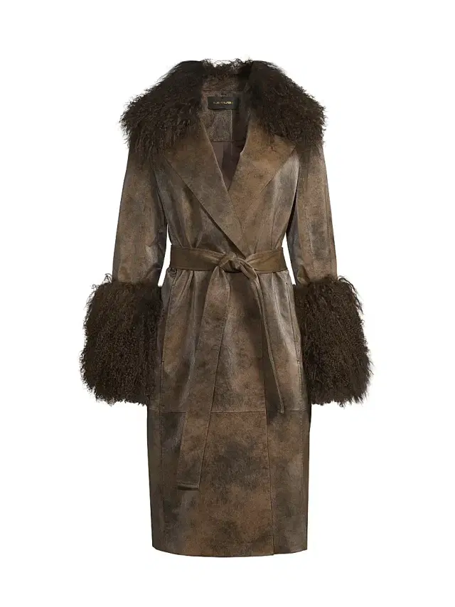 Kobi Halperin Women's Viv Shearling-Trimmed Belted Coat - Dark Brown