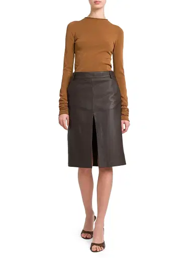 Armarium Women's Daria Leather Midi-Skirt - Chocolate | Thumbnail 2 Armarium Women's Daria Leather Midi-Skirt - Chocolate | Thumbnail 2