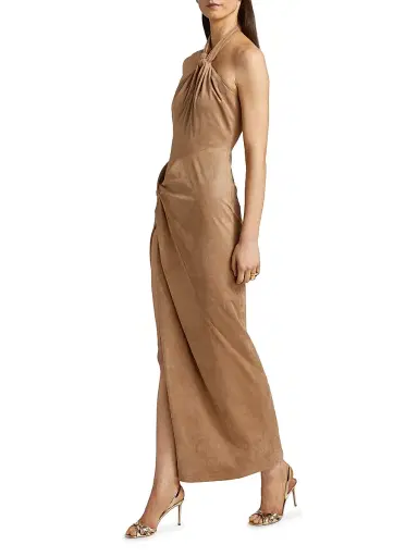 Ronny Kobo Women's Brigita Faux-Suede Halterneck Maxi Dress - Tan | Thumbnail 4 Ronny Kobo Women's Brigita Faux-Suede Halterneck Maxi Dress - Tan | Thumbnail 4