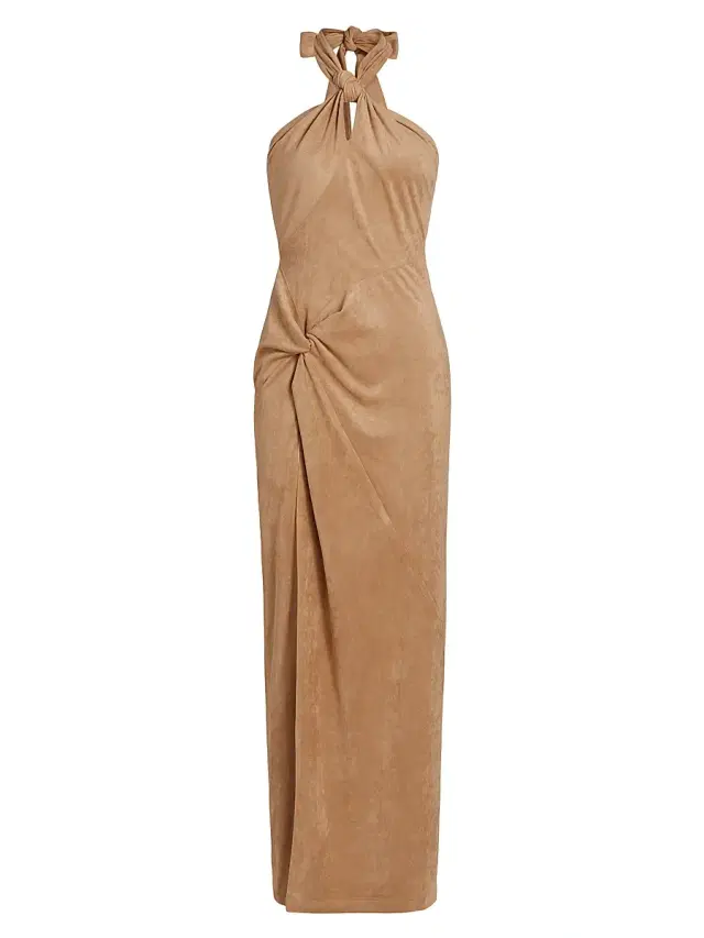 Ronny Kobo Women's Brigita Faux-Suede Halterneck Maxi Dress - Tan