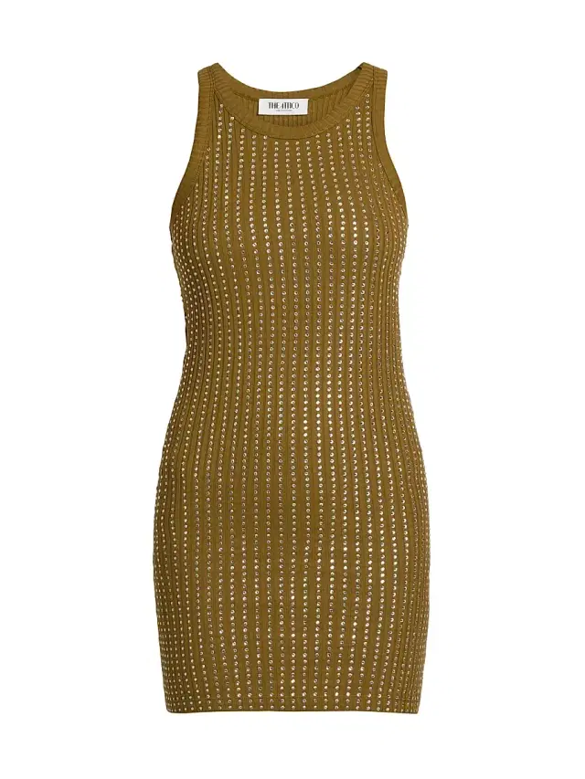 The Attico Women's Thermostrass Macro Jersey Rib Minidress - Military Green