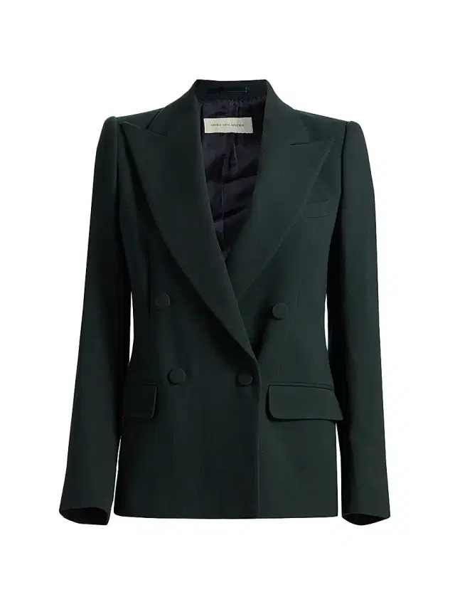 Dries Van Noten Women's Wool Double-Breasted Blazer - Dark Green