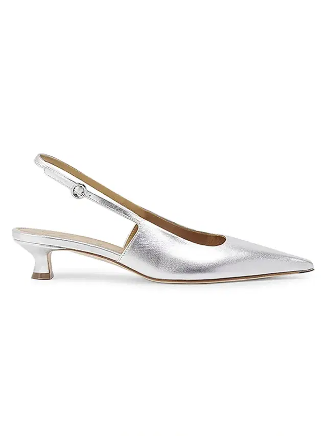 Aeyde Women's Catrina Leather 3MM Kitten-Heel Slingback Pumps - Silver
