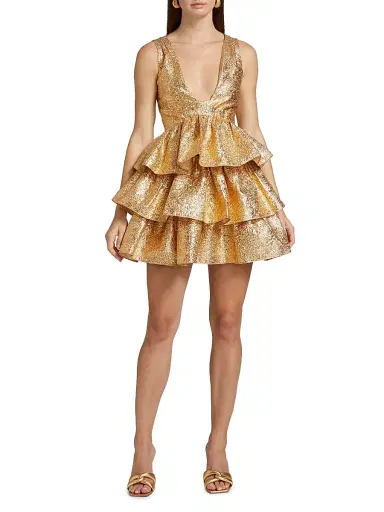 AKNVAS Women's Harper Tiered Metallic Minidress - Gold | Thumbnail 2 AKNVAS Women's Harper Tiered Metallic Minidress - Gold | Thumbnail 2