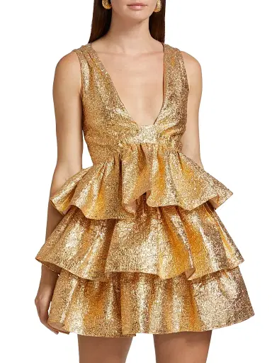 AKNVAS Women's Harper Tiered Metallic Minidress - Gold | Thumbnail 3 AKNVAS Women's Harper Tiered Metallic Minidress - Gold | Thumbnail 3
