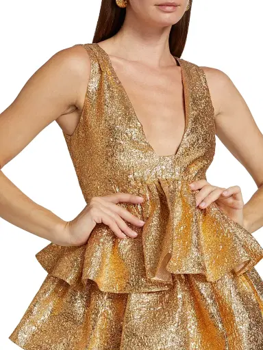 AKNVAS Women's Harper Tiered Metallic Minidress - Gold | Thumbnail 6 AKNVAS Women's Harper Tiered Metallic Minidress - Gold | Thumbnail 6
