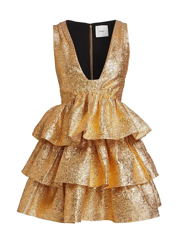 AKNVAS Women's Harper Tiered Metallic Minidress - Gold