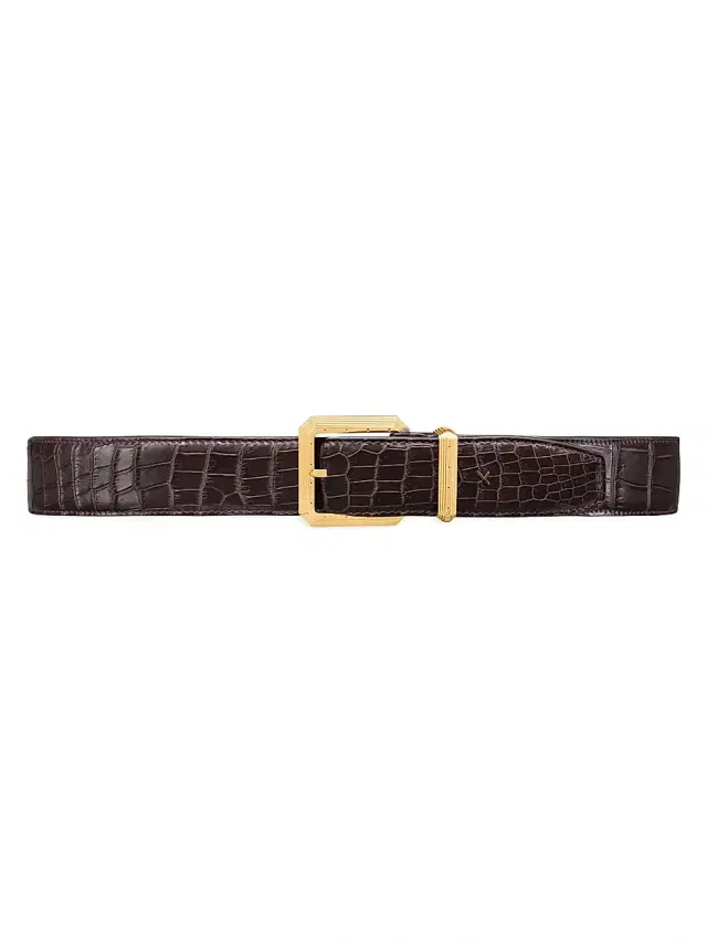 Stefano Ricci Men's Crocodile-Embossed Leather Belt - Dark Brown