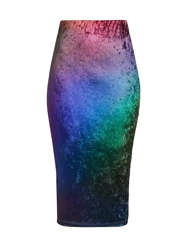 BruceGlen Women's Prism Crushed Velvet Pencil Skirt - Purple
