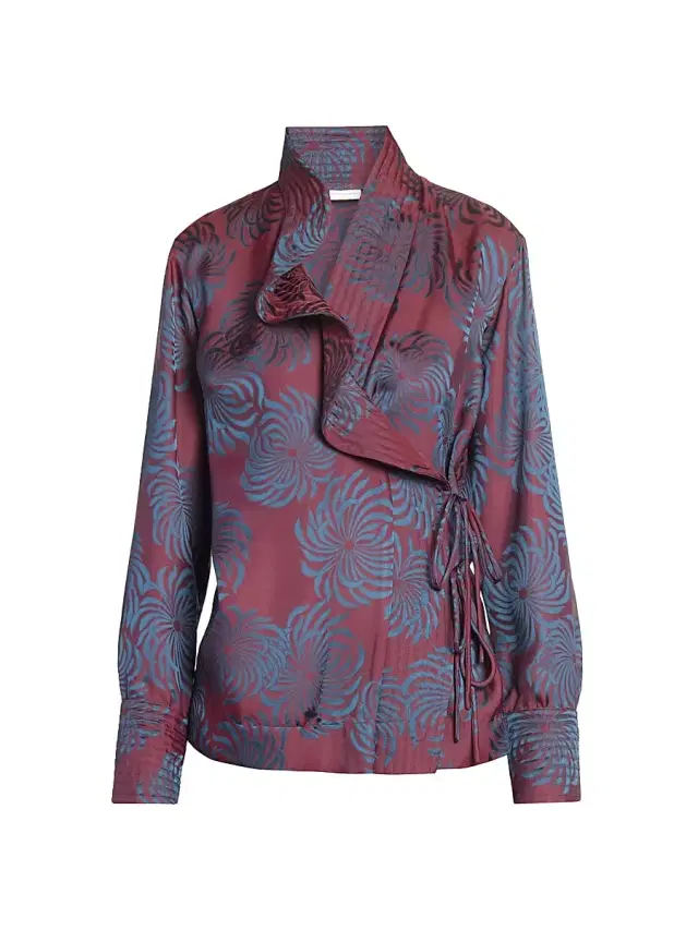 Dries Van Noten Women's Calberton Ruffled Jacquard Wrap Blouse - Burgundy