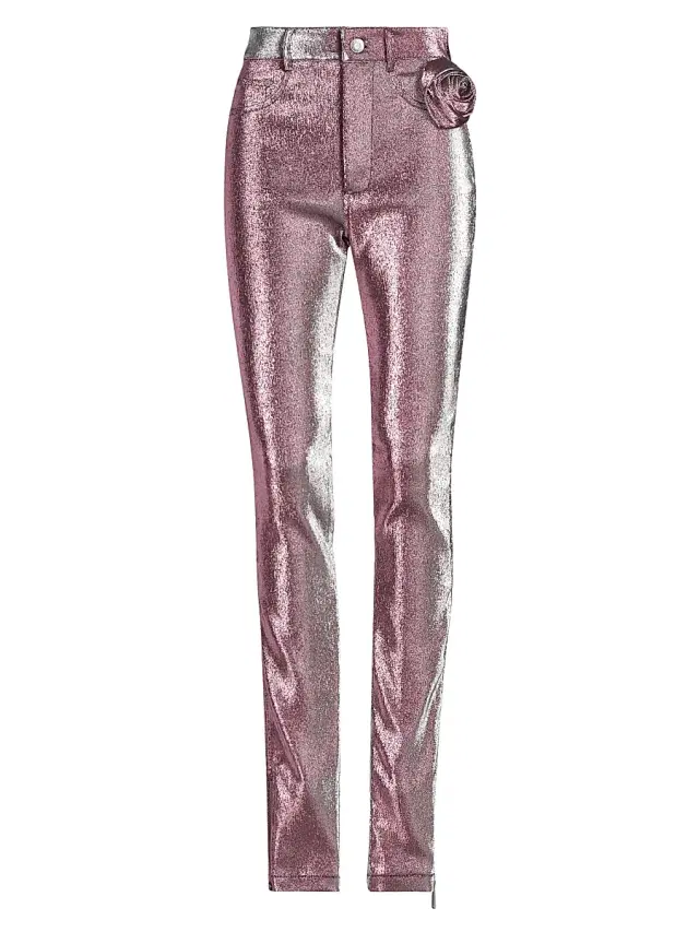 AREA Women's Stretch-Lamé Rosette Leggings - Pink Silver