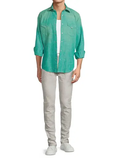 Sartorio Napoli Men's Western Denim Shirt - Teal | Thumbnail 2
