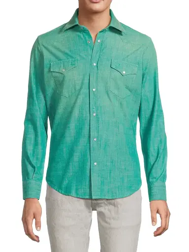 Sartorio Napoli Men's Western Denim Shirt - Teal | Thumbnail 3