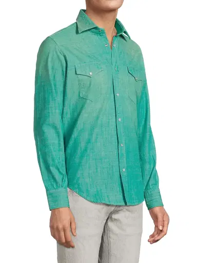 Sartorio Napoli Men's Western Denim Shirt - Teal | Thumbnail 4