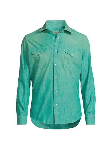 Sartorio Napoli Men's Western Denim Shirt - Teal | Thumbnail 1