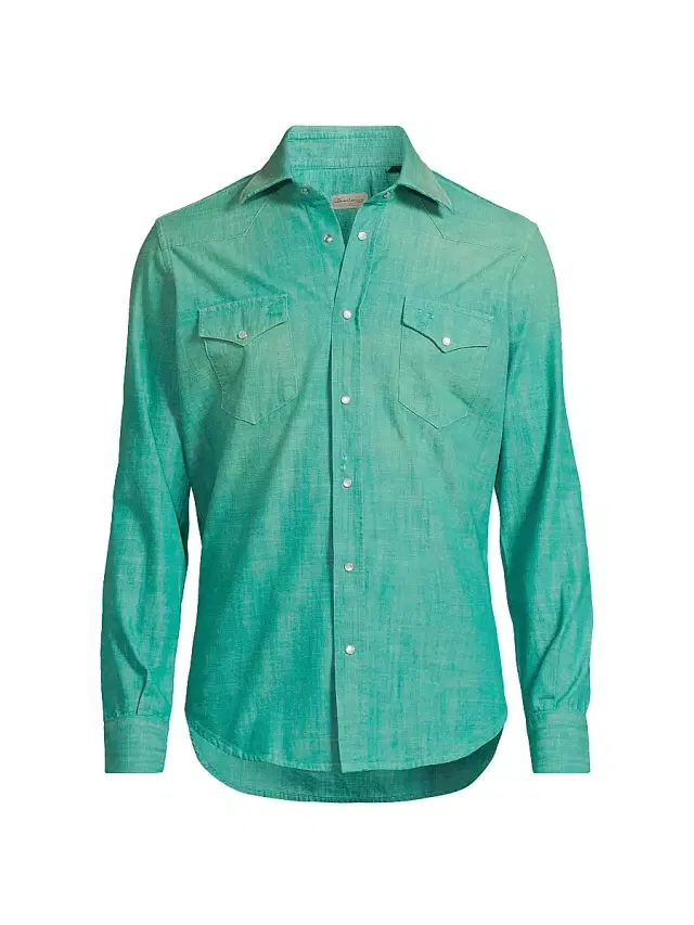 Sartorio Napoli Men's Western Denim Shirt - Teal