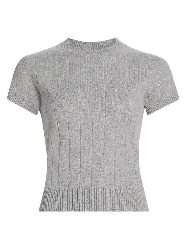Reformation Women's Darcy Rib-Knit Cashmere-Wool T-Shirt - Ribbed Granite