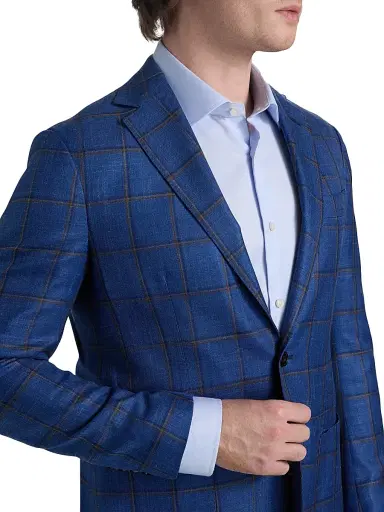 Sartorio Napoli Men's Plaid Wool-Blend Sport Coat - Blue - Size 40 | Thumbnail 6 Sartorio Napoli Men's Plaid Wool-Blend Sport Coat - Blue - Size 40 | Thumbnail 6