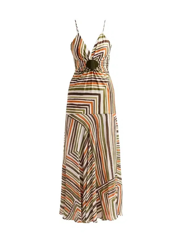 Silvia Tcherassi Women's Emel Abstract-Print Ruched Maxi Dress - Orange Green Stripes