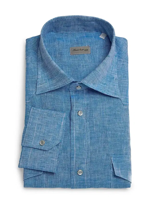 Sartorio Napoli Men's Texas Linen Shirt - Bright Blue