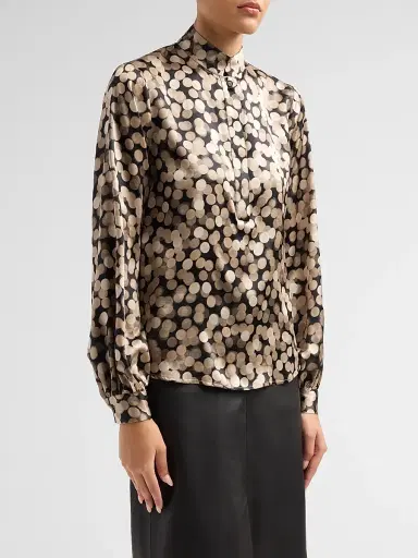 Kiton Women's Printed Silk Shirt - Black Sand - Size 14 | Thumbnail 4 Kiton Women's Printed Silk Shirt - Black Sand - Size 14 | Thumbnail 4