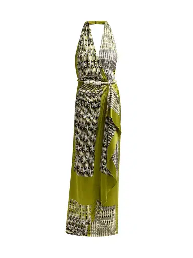 Silvia Tcherassi Women's Printed Stretch Silk Halter Maxi Dress - Abstract Green Print - Size Large | Thumbnail 1