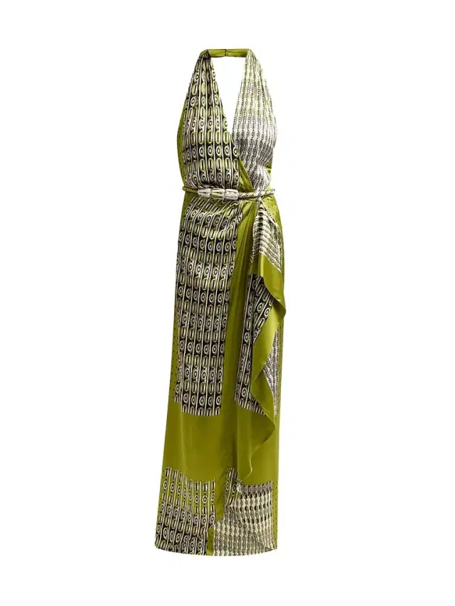 Silvia Tcherassi Women's Printed Stretch Silk Halter Maxi Dress - Abstract Green Print