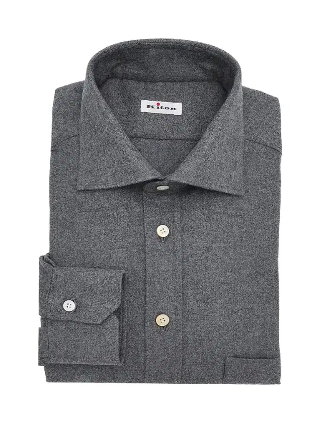 Kiton Men's Brushed Cotton Flannel Button-Down Shirt - Grey