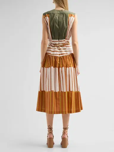 Silvia Tcherassi Women's Jocelyn Printed Sleeveless Belted Midi Dress - Terracotta Stripes - Size XL | Thumbnail 3
