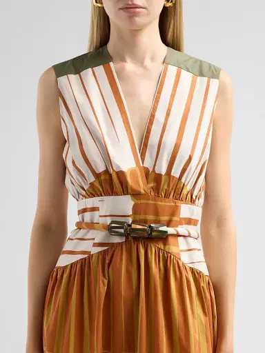 Silvia Tcherassi Women's Jocelyn Printed Sleeveless Belted Midi Dress - Terracotta Stripes - Size XL | Thumbnail 5