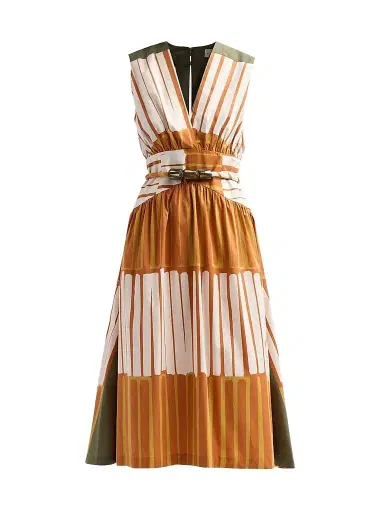 Silvia Tcherassi Women's Jocelyn Printed Sleeveless Belted Midi Dress - Terracotta Stripes - Size XL | Thumbnail 1
