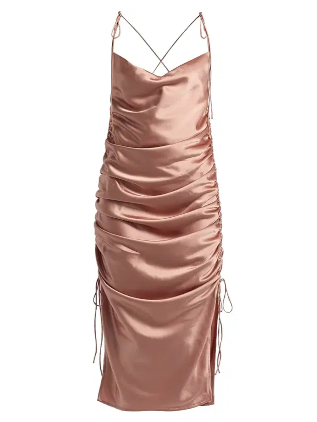 Galvan London Women's Yasmine Satin Side-Ruched Midi-Dress - Rosetta