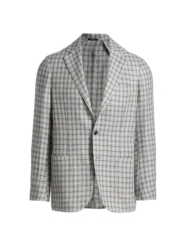 Sartorio Napoli Men's Plaid Linen-Blend Sport Coat - Grey